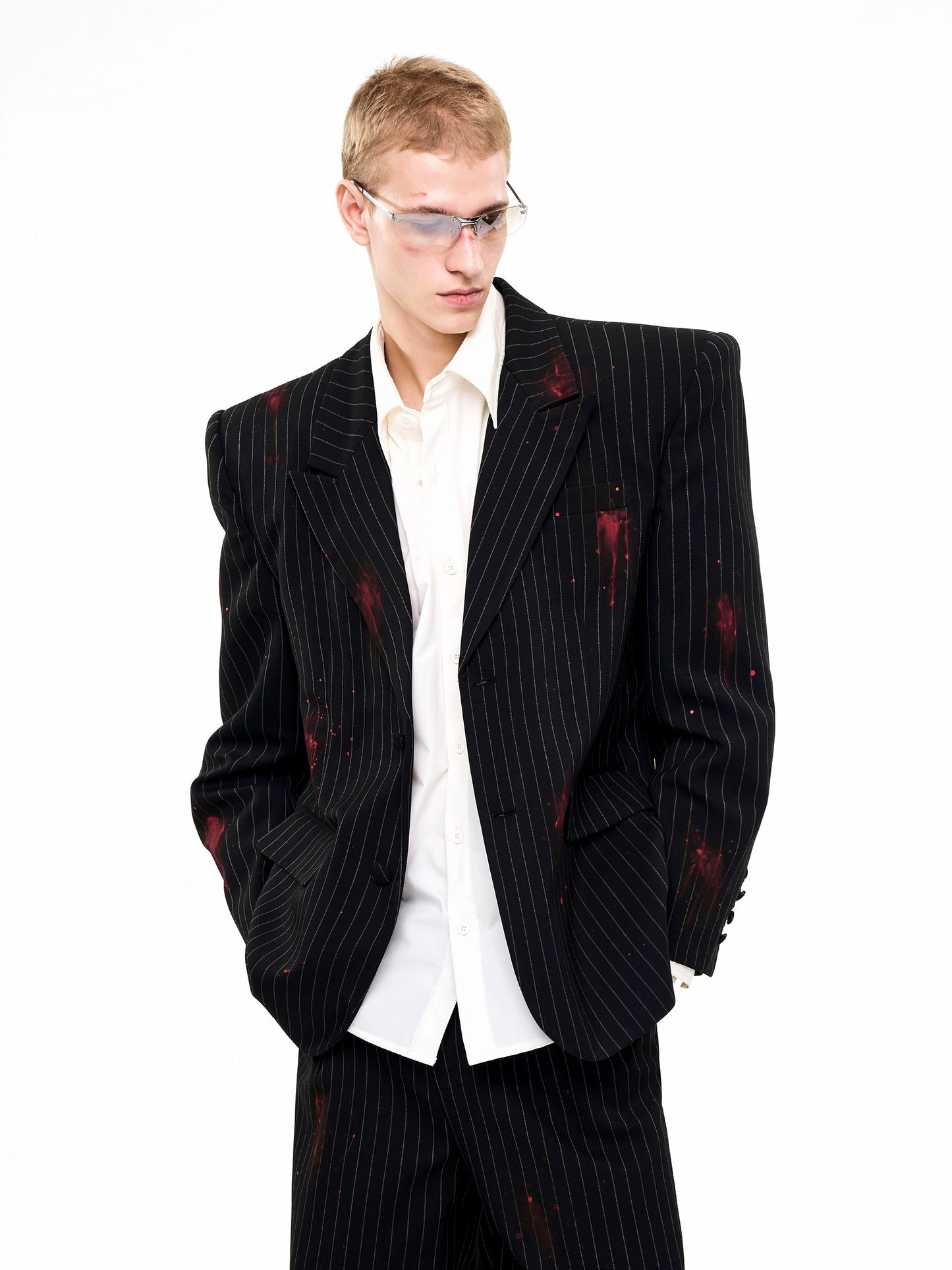 Elegant Bloodstained Vertical Striped Suit