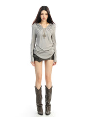 【26s Feb.】Studded Hooded Long-Sleeve Waist-Fit Top