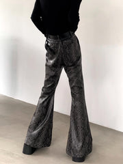 【25s Apr.】Retro High Waist Snakeskin Pattern Flared Leather Pants