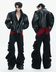 【26s Feb.】Deconstructed Croc-Embossed Asymmetric Zip Leather Jacket