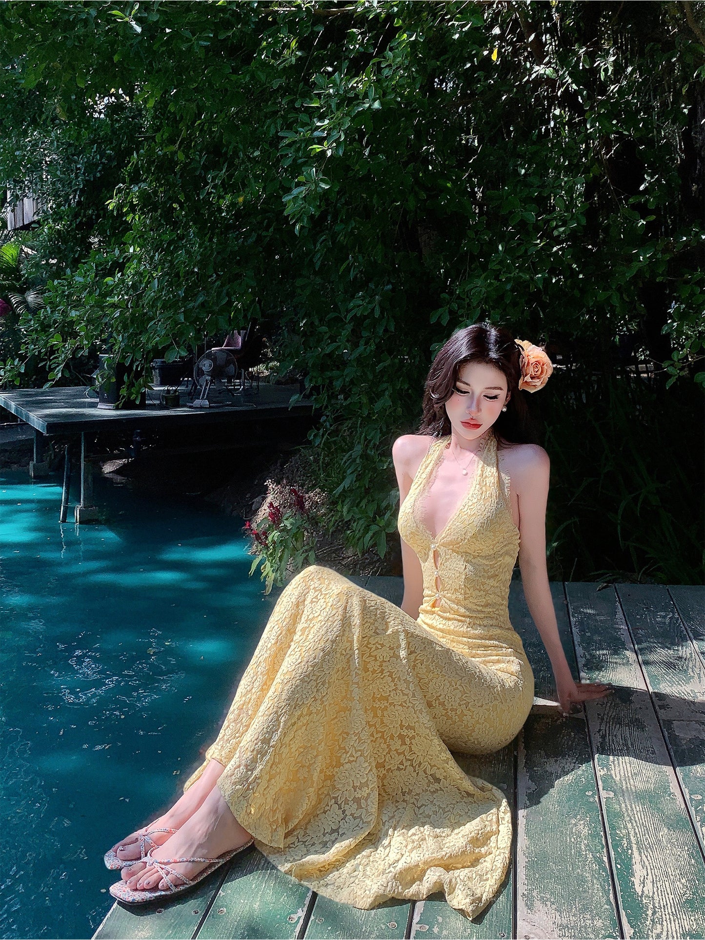 【25s Mar.】French V-Neck Backless Vacation Dress