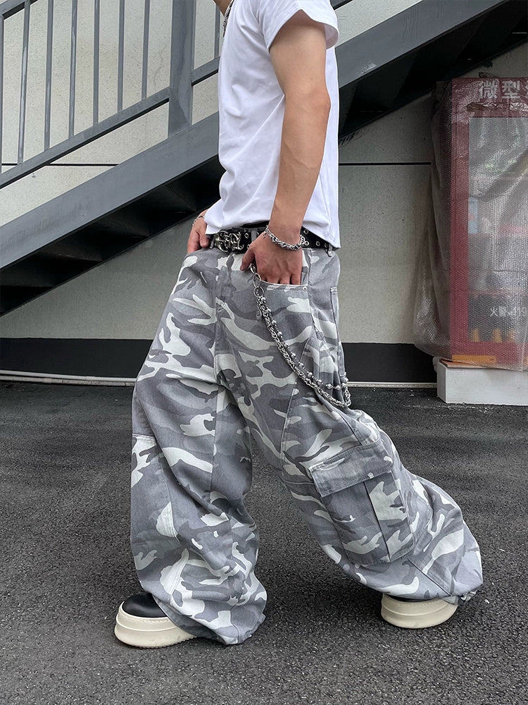 【25s Jun.】Vintage Multi-Pocket Camouflage Cargo Wide-Leg Pants