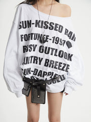 【25s Aug.】All-Over Letter Print Slanted Shoulder Sweatshirt