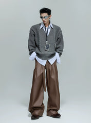 【25s Oct.】Shirt-paneled Button-down V-neck Sweater