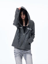Striped Graphic Cropped Zip Hoodie