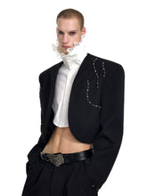 【25s Sep.】Short Rhinestone Collarless Jacket with Padded Shoulders / Trousers