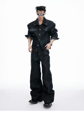 【25s Aug.】Vintage Crocodile Leather Patchwork Original Color Denim Jacket