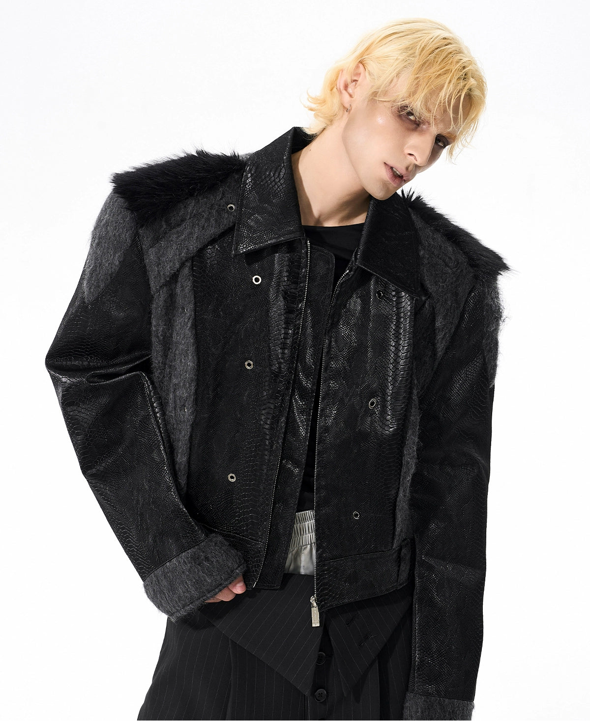 Haute Couture Snake Print and Fur Jacket