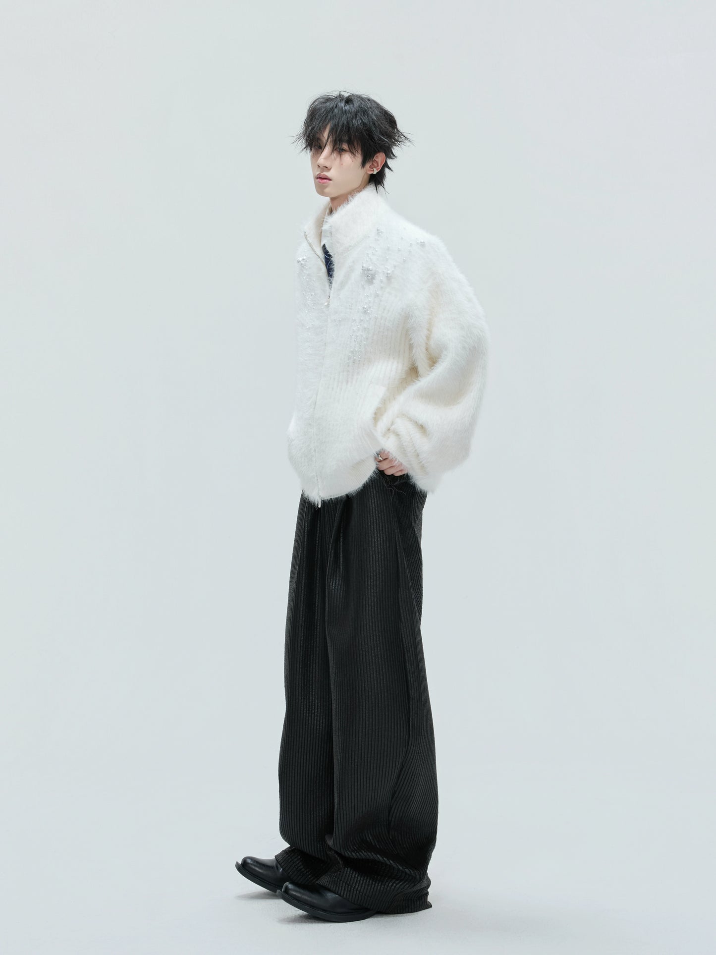【25s Nov.】High-neck Plush Pearl Embellished Sweater