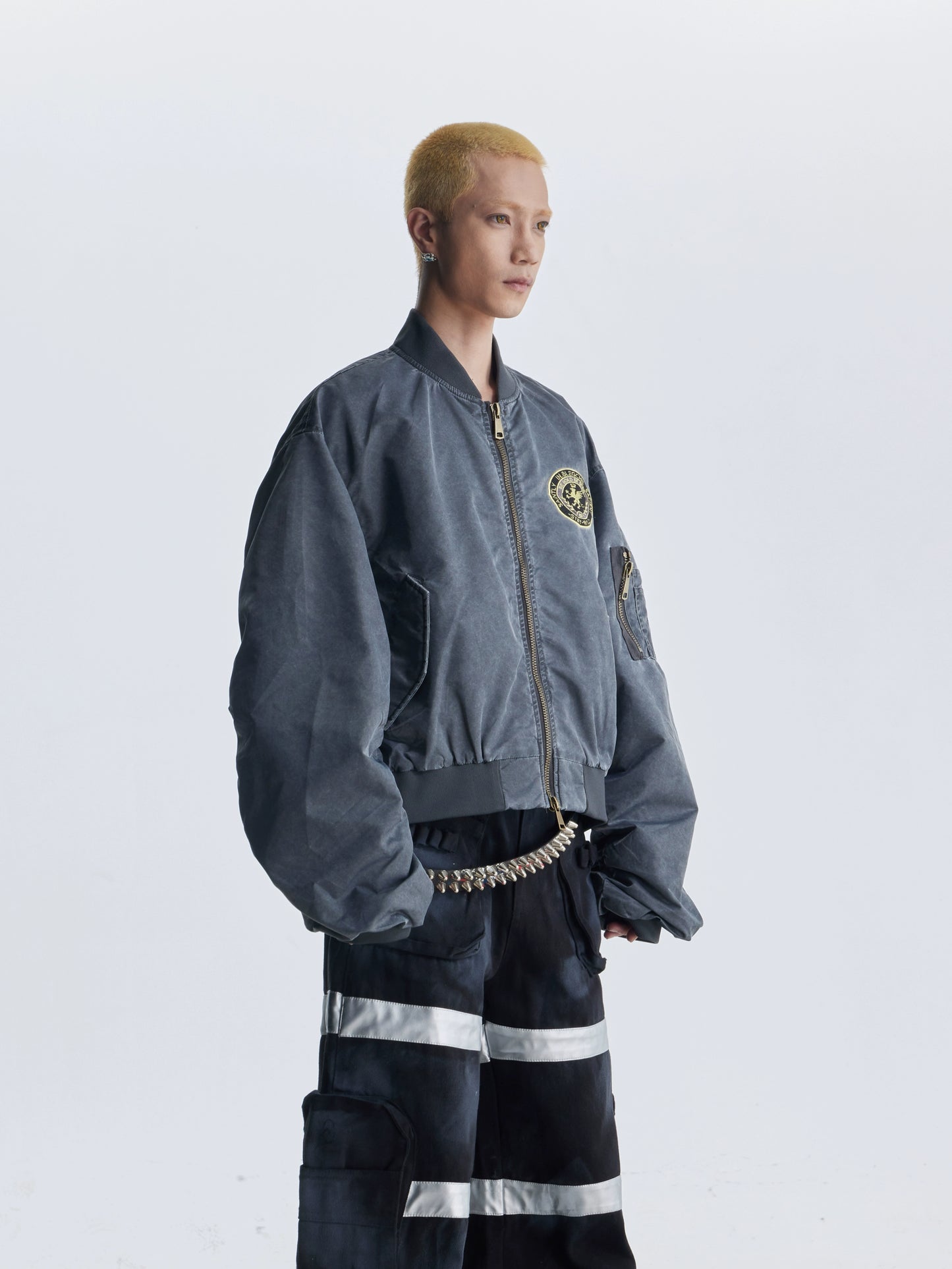 【25s Aug.】Distressed Washed Loose Bomber Jacket