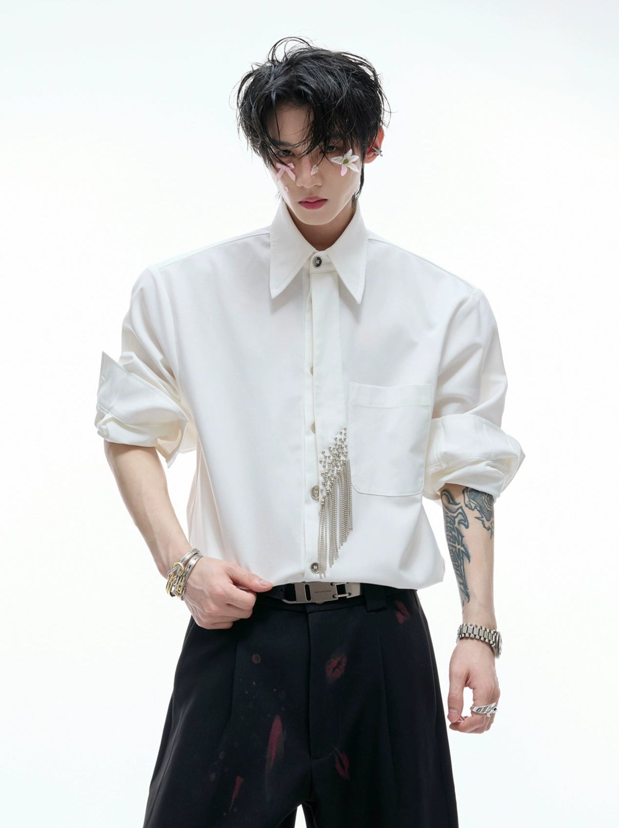 【25s Aug.】Tie-stitched Shoulder-padded Shirt