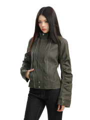 【25s Dec.】Washed Distressed Stand-up Collar Deconstructed Leather Jacket
