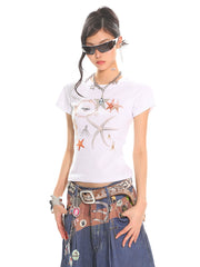 【25s June.】Starfish Shell Print Slim T-shirt