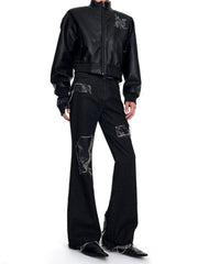 【25s Oct.】Raw-edge Fringed Leather Bootcut Jeans