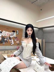 【25s Jul.】Hot Girl Bandeau Fishbone Top/ Hip Skirt