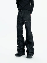 【26s May】Waxed Distressed Zip Panel Straight Denim Pants