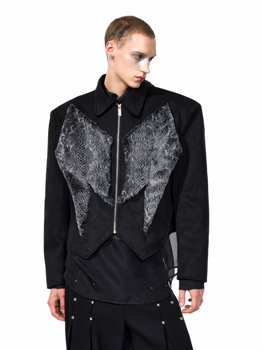 【25s Aug.】Red Snake Print Faux Fur Jacket