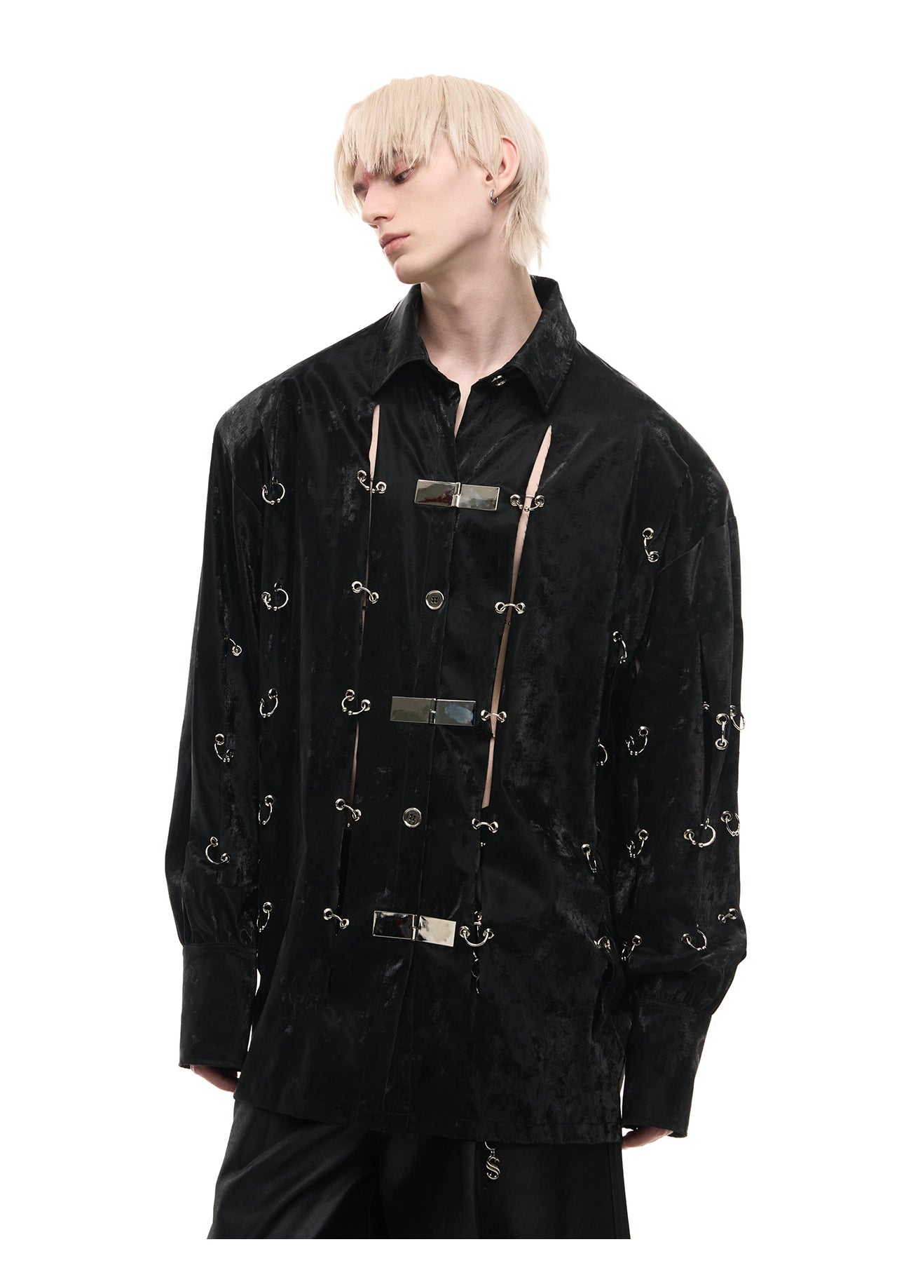 【25s Apr.】Hollow Out PU Leather Metal Clasp Jacket