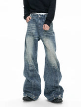 【26s Feb.】Vintage Cracked Texture Washed Straight-Leg Denim Pants