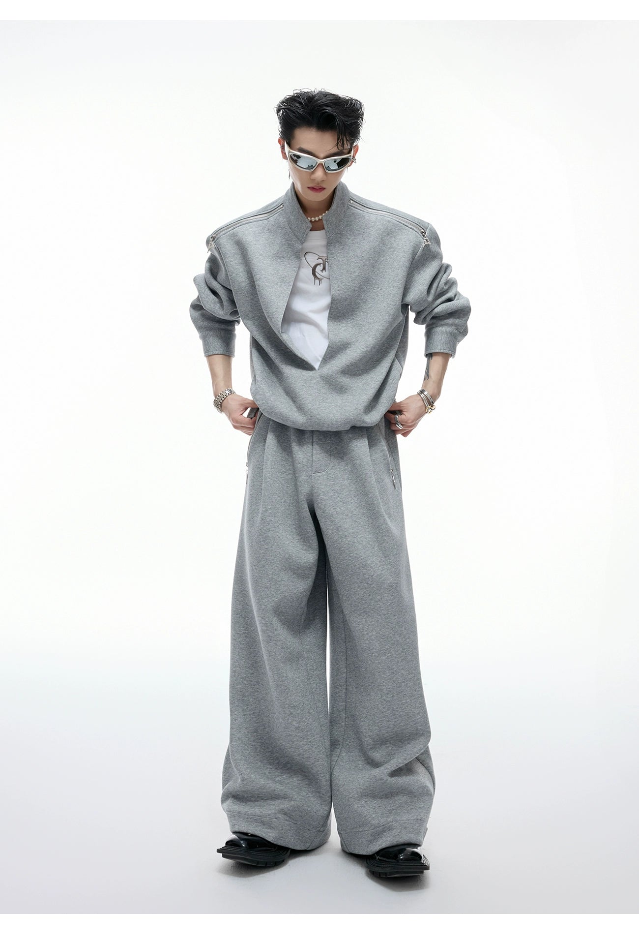 【25s Aug.】Faux Two-Piece Mock Neck Zip Hoodie & Sweatpants Set