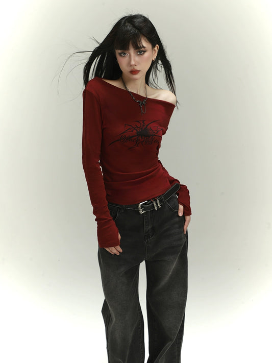 【25s Jul.】Off-Shoulder Asymmetrical Slim-Fit Base Top