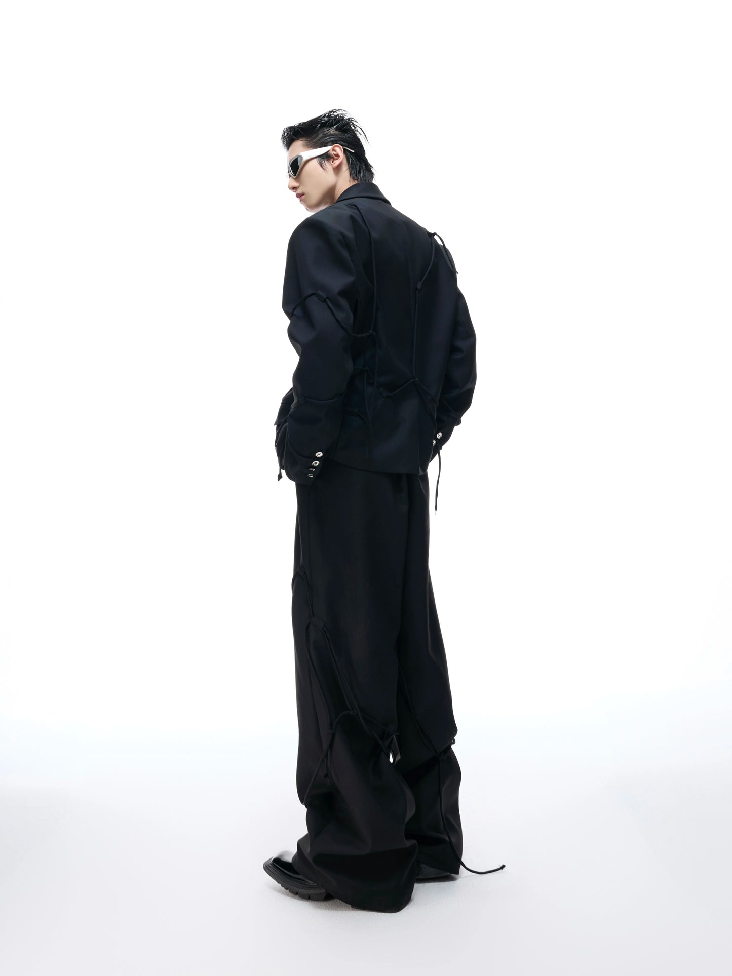 【25s Aug.】Striped Belted Cropped Blazer /Pants Set
