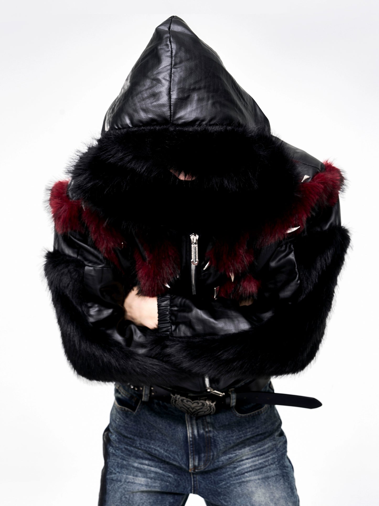【25s Oct.】Studded Faux Fur Hooded Jacket