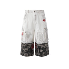 【25s Jul.】Stitching Camouflage Denim Shorts