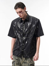 【25s May.】Metallic Coated Shoulder Pad Short Sleeve Shirt