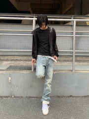 Ice Blue Crack Washed Flared Denim Jeans