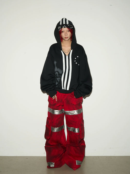 【25s Aug.】Dark Washed Patchwork Wide-Leg Jeans