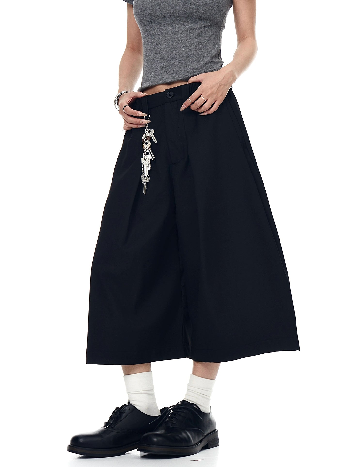 【25s 】Pleated Wide Leg Casual Cropped Trousers