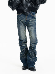Ice Blue Studded Curved Skinny Jeans