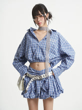 【25s Aug.】Plaid Cropped Shirt & Puff High-Waisted Skirt Set