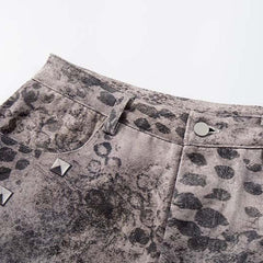 Cross Studded PU Patch Denim Shorts