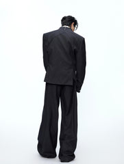 Oversized collarless layered black suit pants
