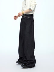 Oversized collarless layered black trousers