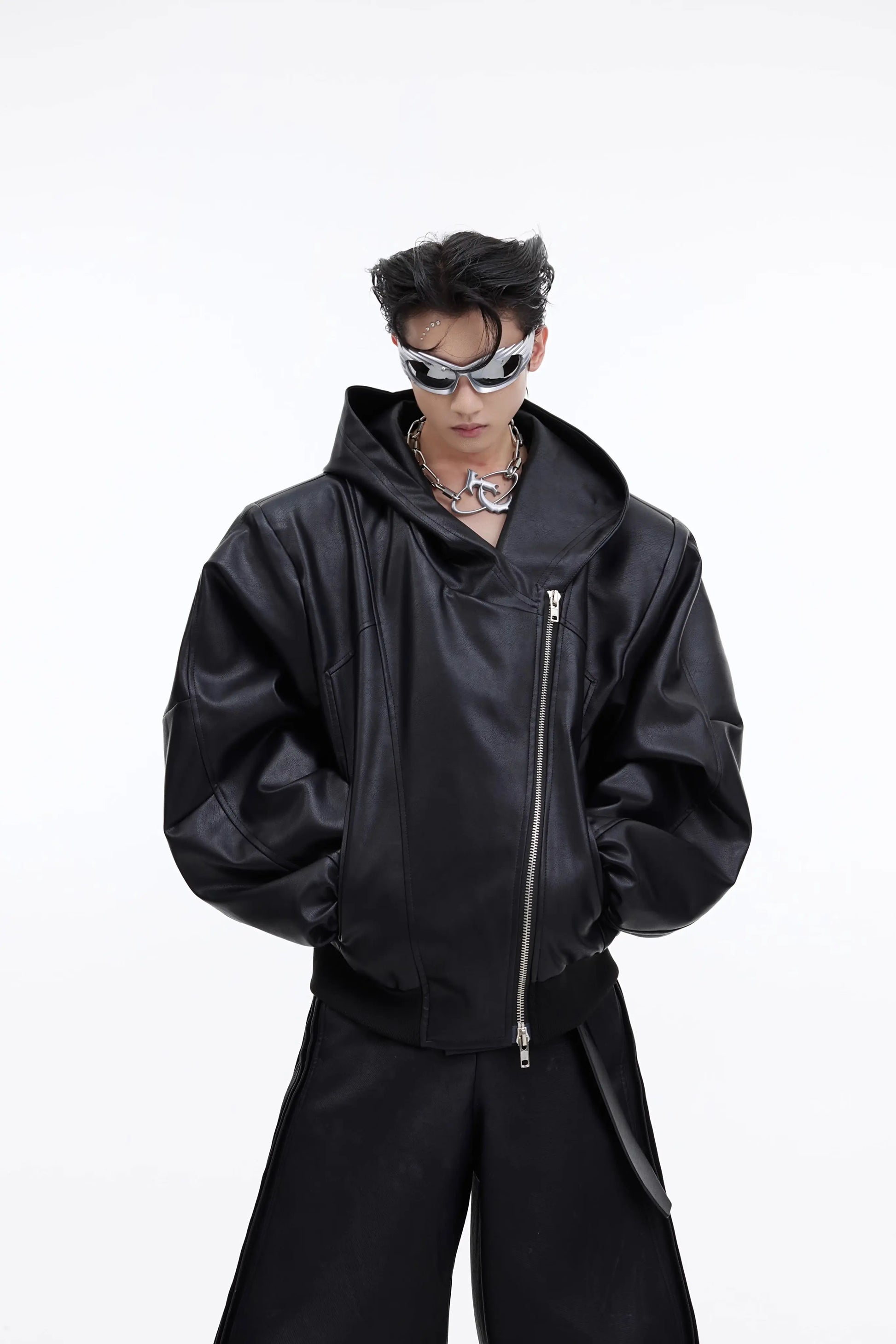 【23s September.】Niche Design Zip Hooded Leather Jacket ArtsKoreanMan