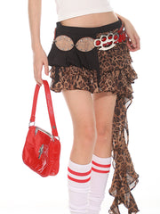 【24s Aug.】Leopard Print Ribbon Irregular Patchwork Skirt ArtsKoreanMan