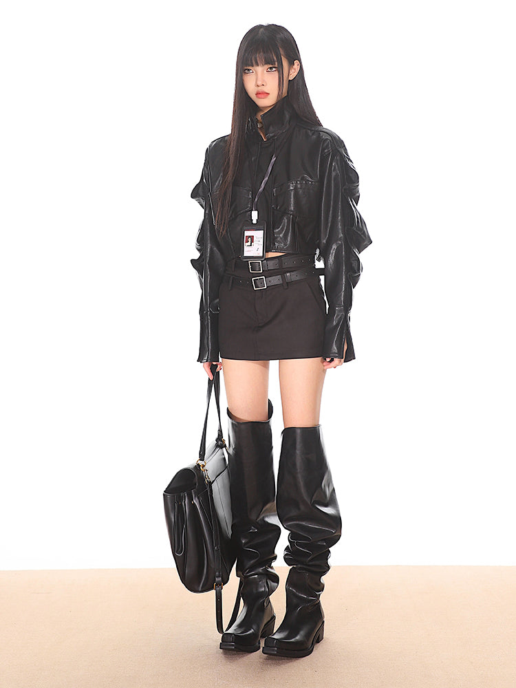 【24s Oct】American Retro Pleated Short Leather Jacket ArtsKoreanMan