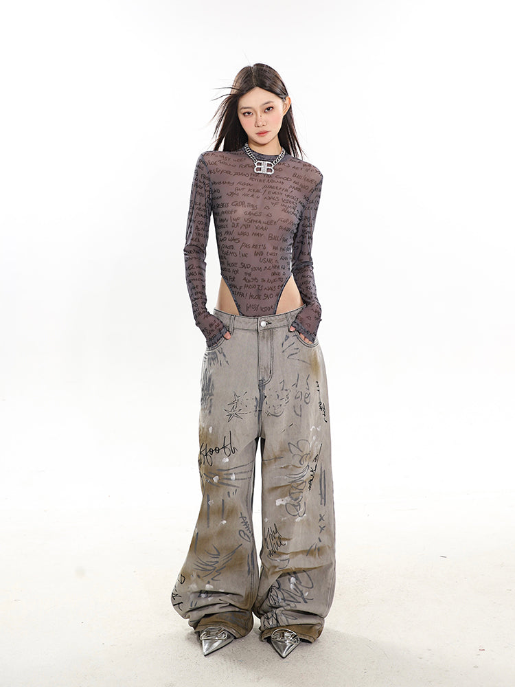 【24s February.】Hand Drawn Graffiti Baggy Jeans ArtsKoreanMan