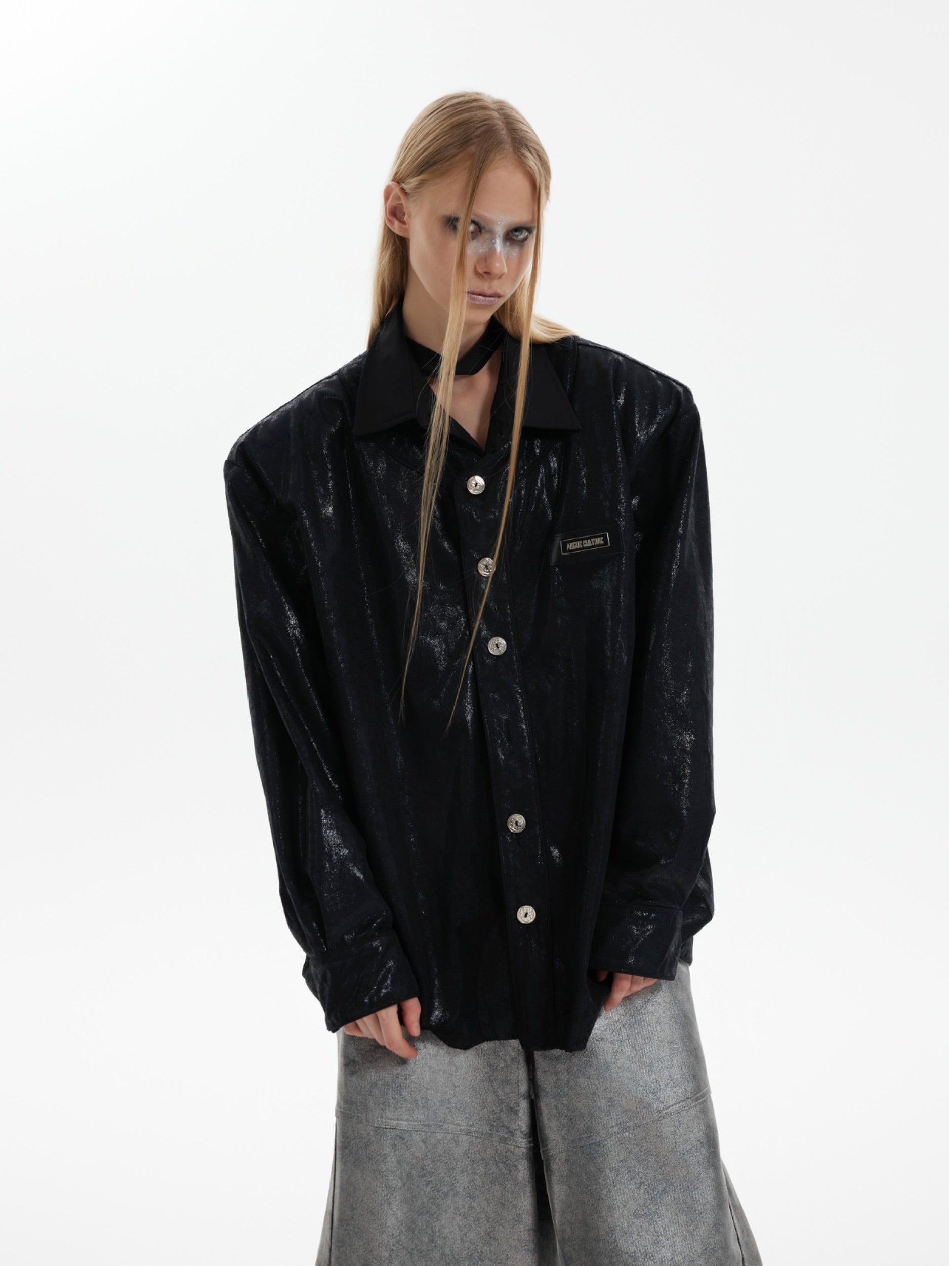 【24s Oct.】Liquid Texture Shiny Shoulder Pad Elegant Shirt ArtsKoreanMan