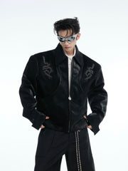 【25s Feb.】Snake Bone Pattern Rivet Embroidery PU Leather Jacket