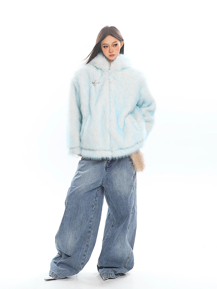 【25s Jan.】Light Blue Long-eared Rabbit Eco-friendly Fur Coat