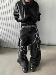 【24s Nov.】Niche Design Embroidered Lightning Loose Jeans ArtsKoreanMan