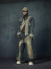 【25s Feb.】Wasteland Style Patchwork Raw Edge Denim Jacket/Pants