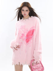 【23s December.】Butterfly Rhinestone Distressed Loose Sweater ArtsKoreanMan