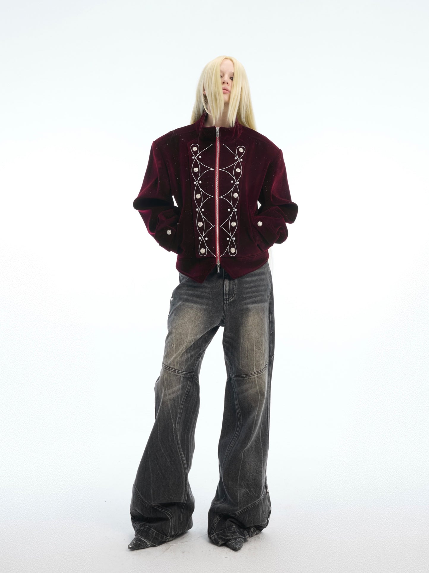 【25s Apr.】Glittery Metal Buttons Stand Collar Jacket