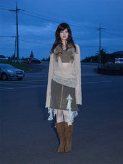 【25s May.】Lace Collar Detachable Fur Collar Top