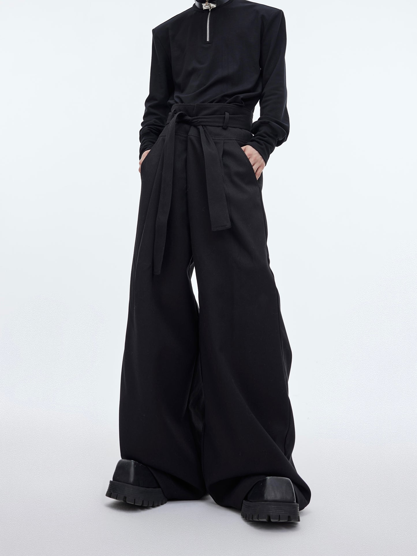 【23s December.】Solid Color High Waist Strap Design Casual Pants ArtsKoreanMan